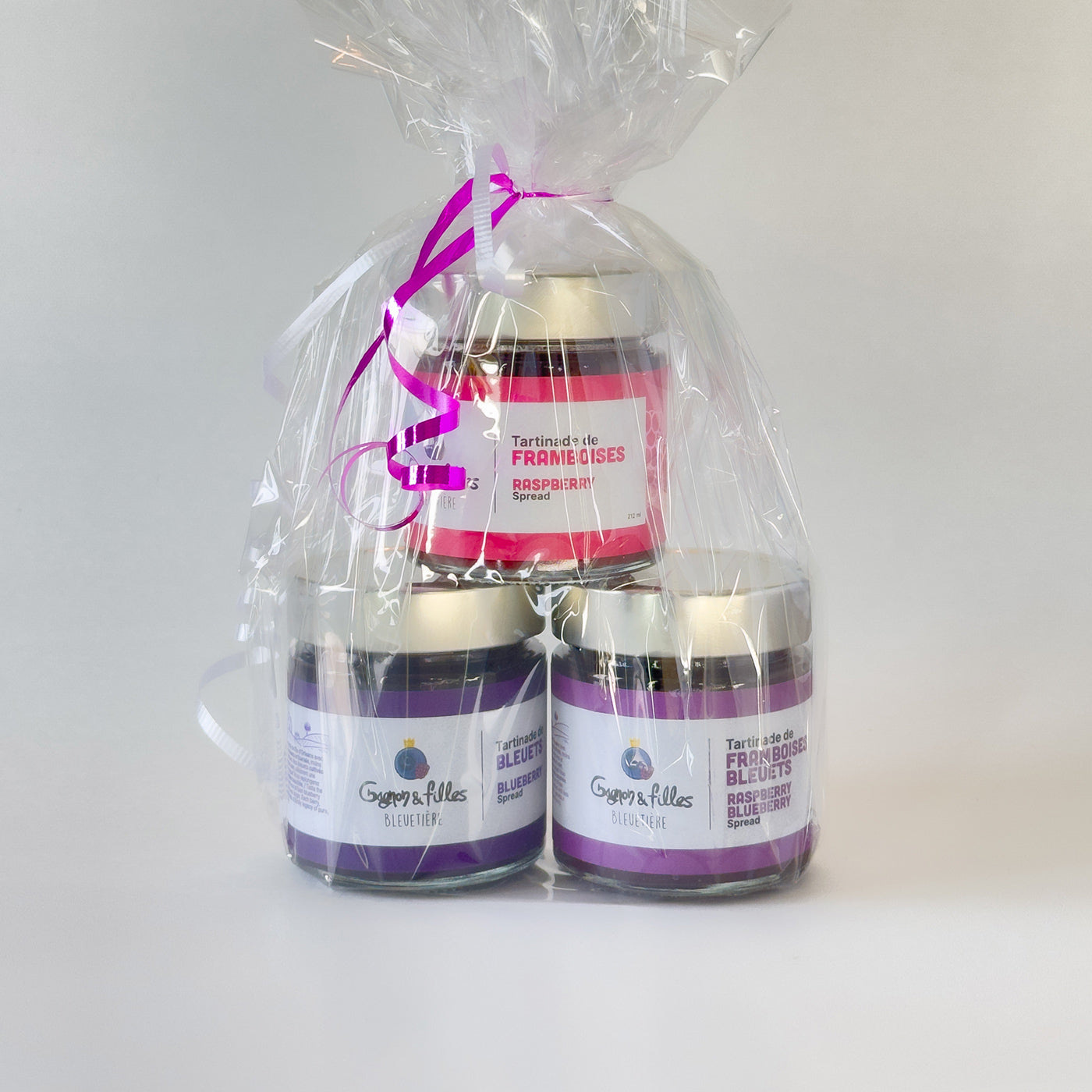 Trio de tartinades (1 x framboises, 1 x bleuets, 1 x duo)